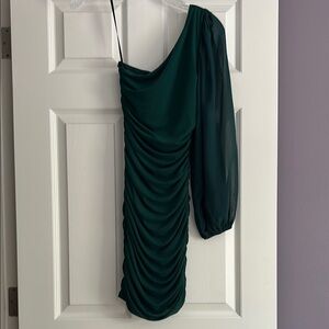 Hello Molly Green Asymmetrical Ruched Bodycon Dress